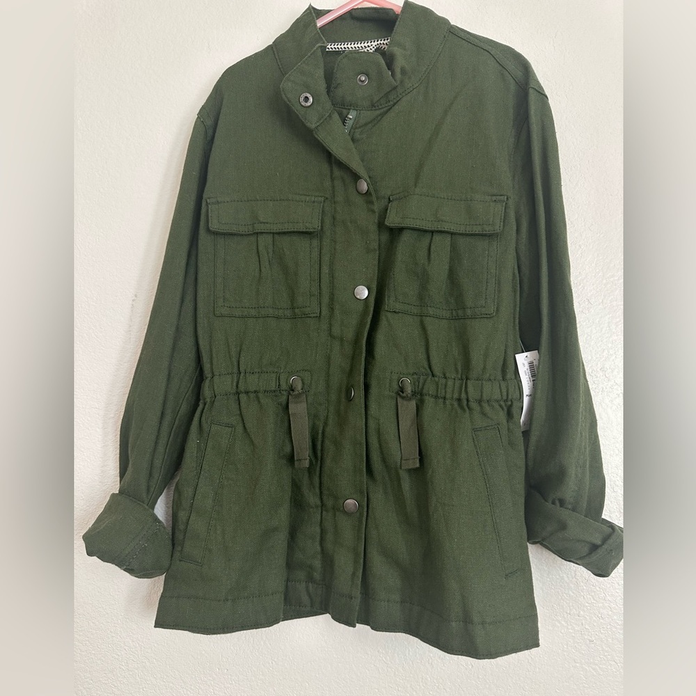 Linen-Blend Snap-Front Utility Jacket for Girls Size, M (8)